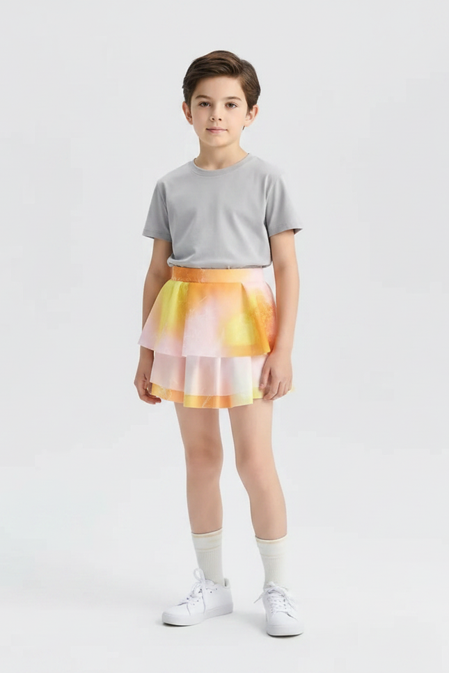 Pantalon Jupe Multicouche Dégradé Pastel Intégré Enfants - Multicolore Polyester