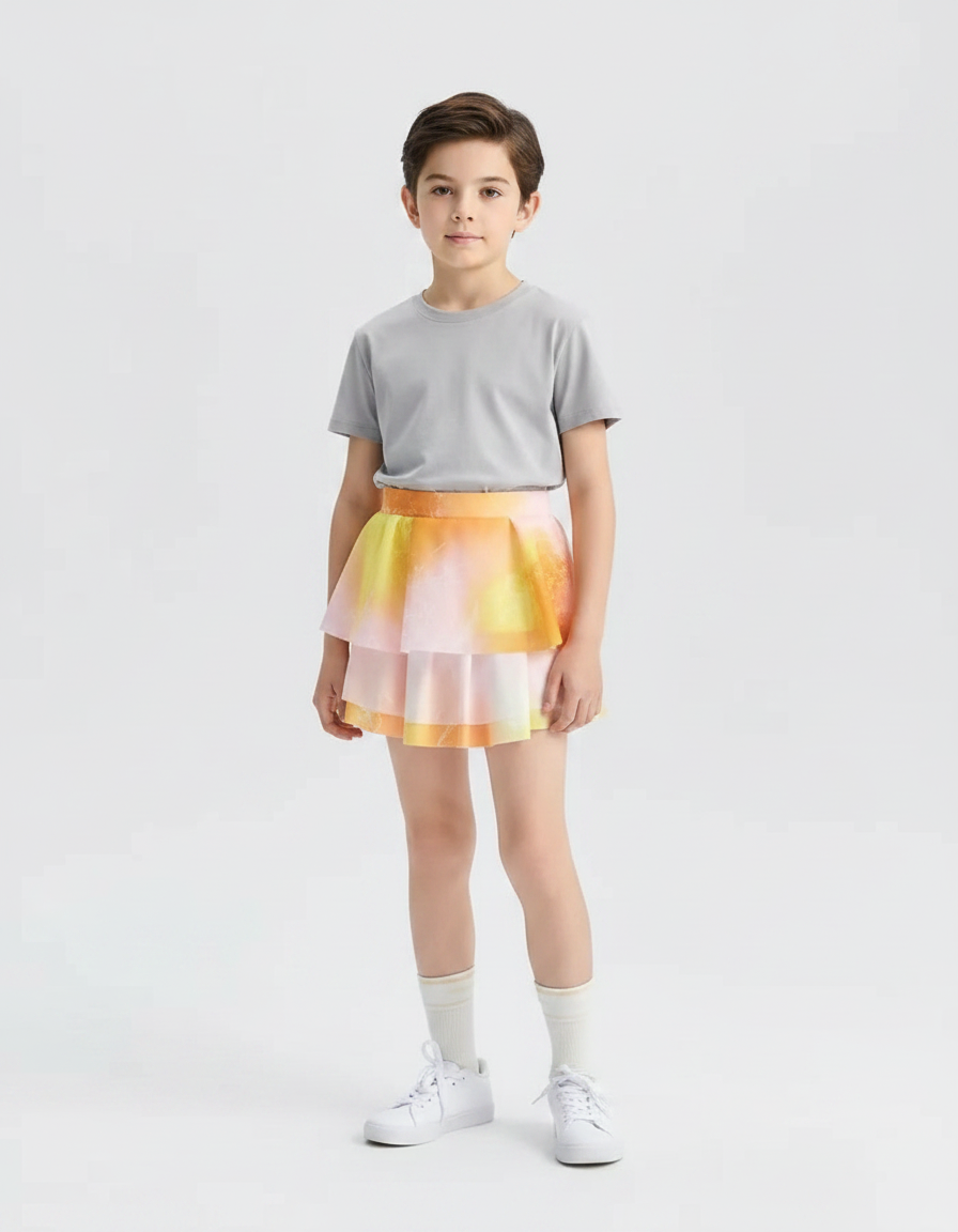 Pantalon Jupe Multicouche Dégradé Pastel Intégré Enfants - Multicolore Polyester