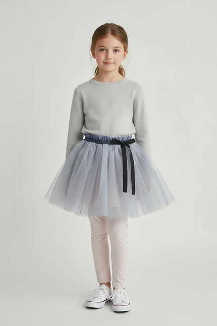 Pantalon Jupe Gris Tulle Rose Fille Doux - Coton