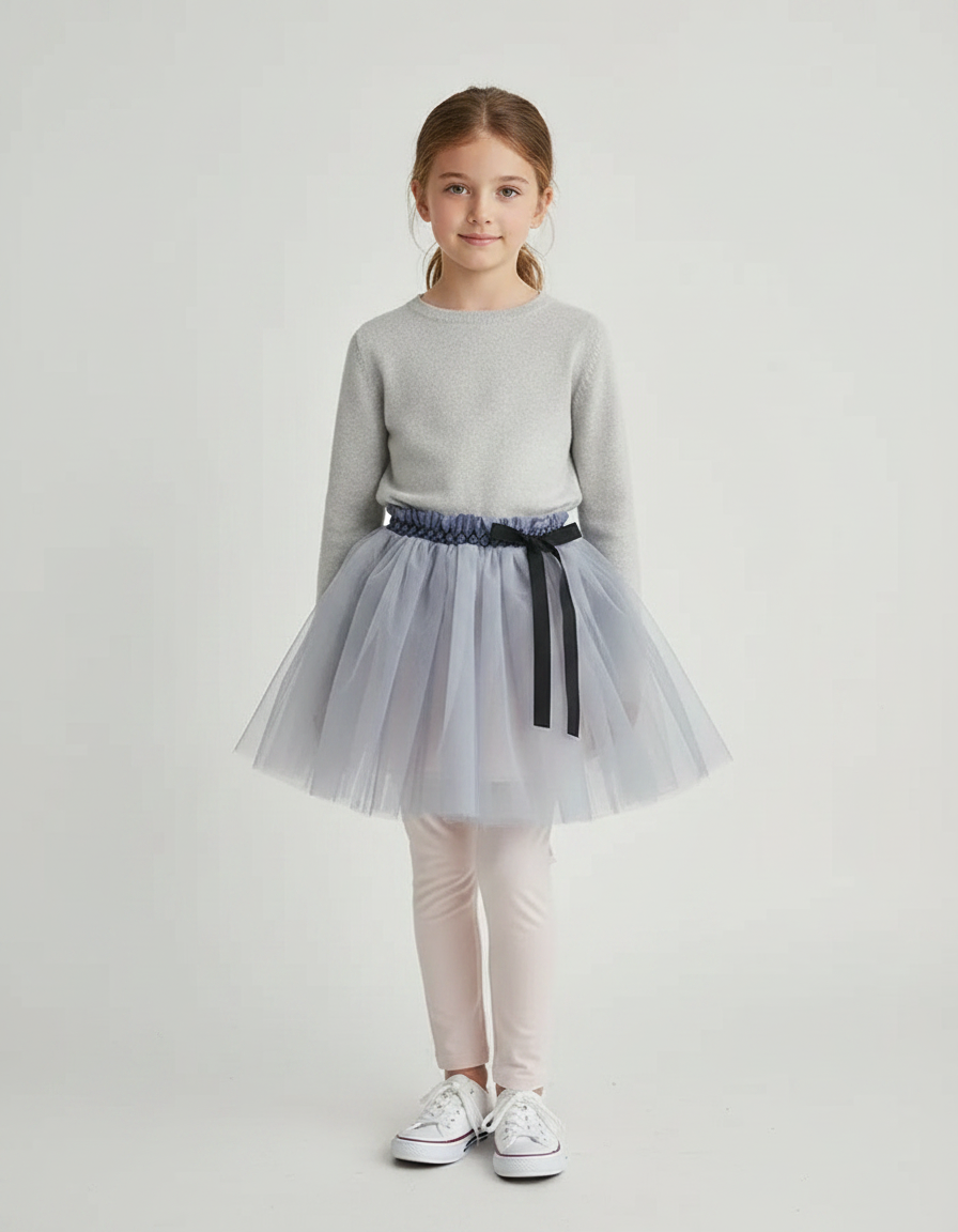 Pantalon Jupe Gris Tulle Rose Fille Doux - Coton