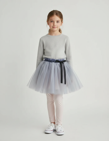 Pantalon Jupe Gris Tulle Rose Fille Doux - Coton