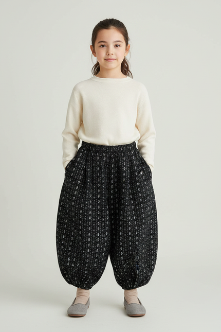 Pantalon Jupe Noir Imprimé Floral Ample Hiver Chaud - Tweed