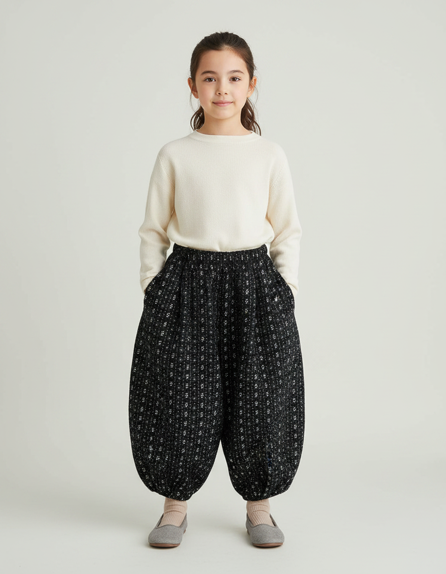 Pantalon Jupe Noir Imprimé Floral Ample Hiver Chaud - Tweed