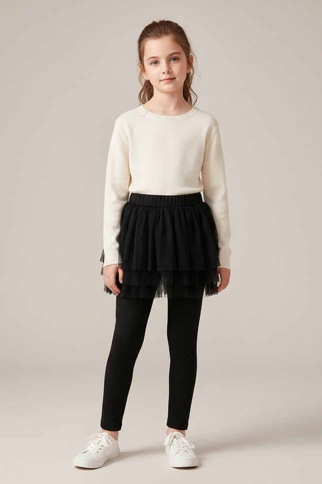 Pantalon Jupe Noir Tulle Fille Confortable Intégré - Coton