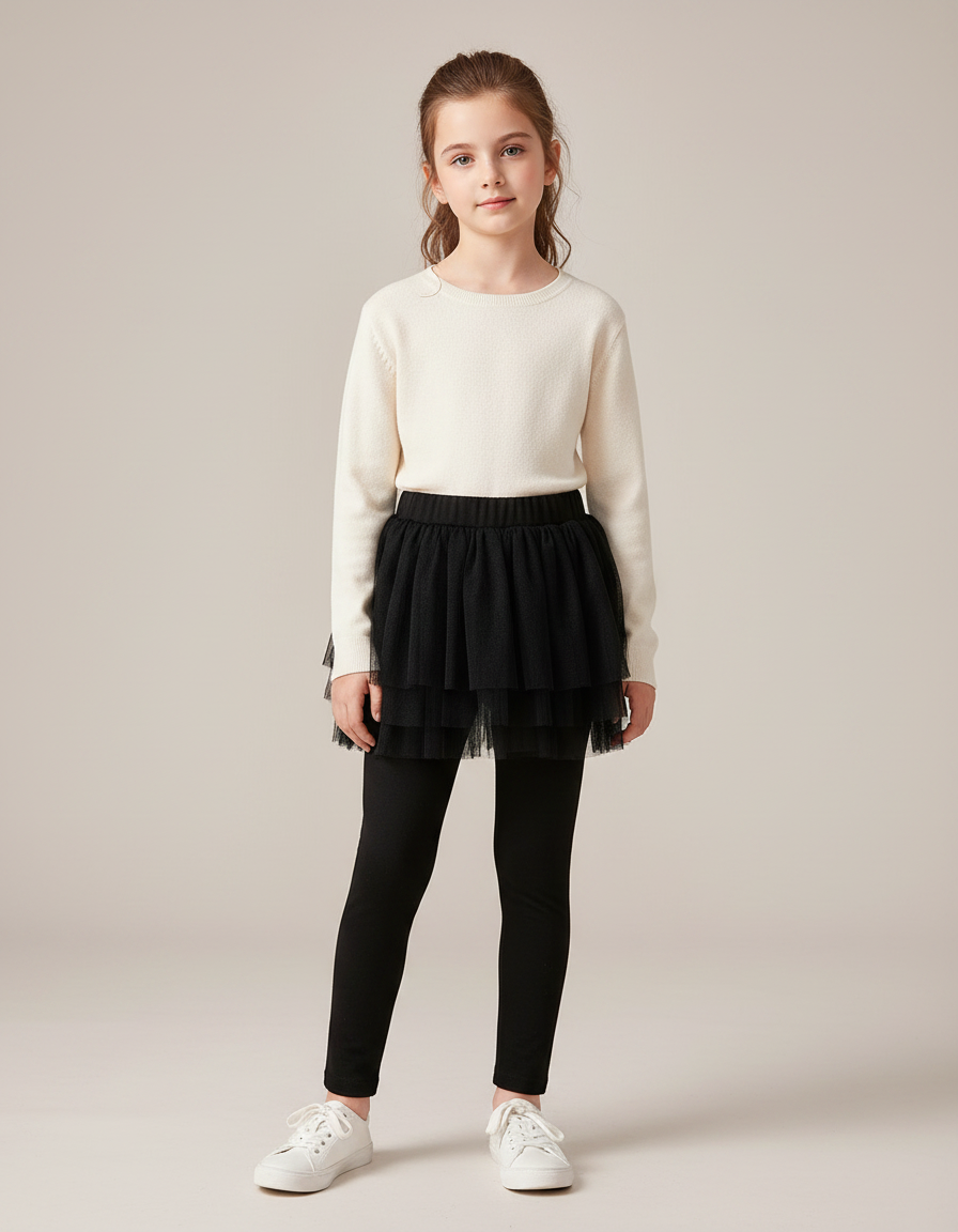 Pantalon Jupe Noir Tulle Fille Confortable Intégré - Coton