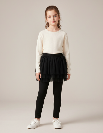 Pantalon Jupe Noir Tulle Fille Confortable Intégré - Coton