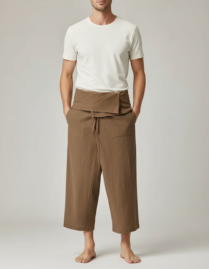 Pantalon Jupe Marron Lin Ample Décontracté Unisexe