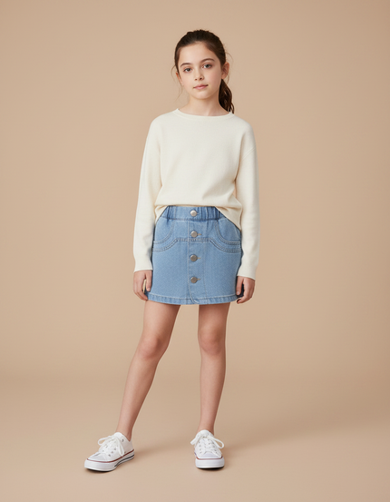 Pantalon Jupe Denim Bleu Clair Boutons Fille - Jean