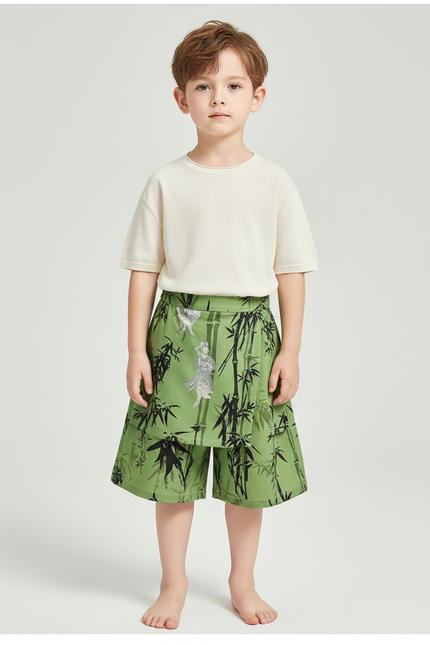 Pantalon Jupe Vert Bambou Imprimé Enfant Décontracté - Coton