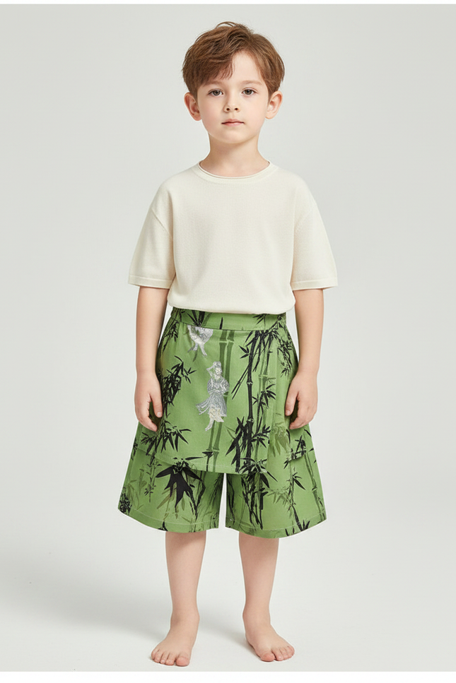 Pantalon Jupe Vert Bambou Imprimé Enfant Décontracté - Coton