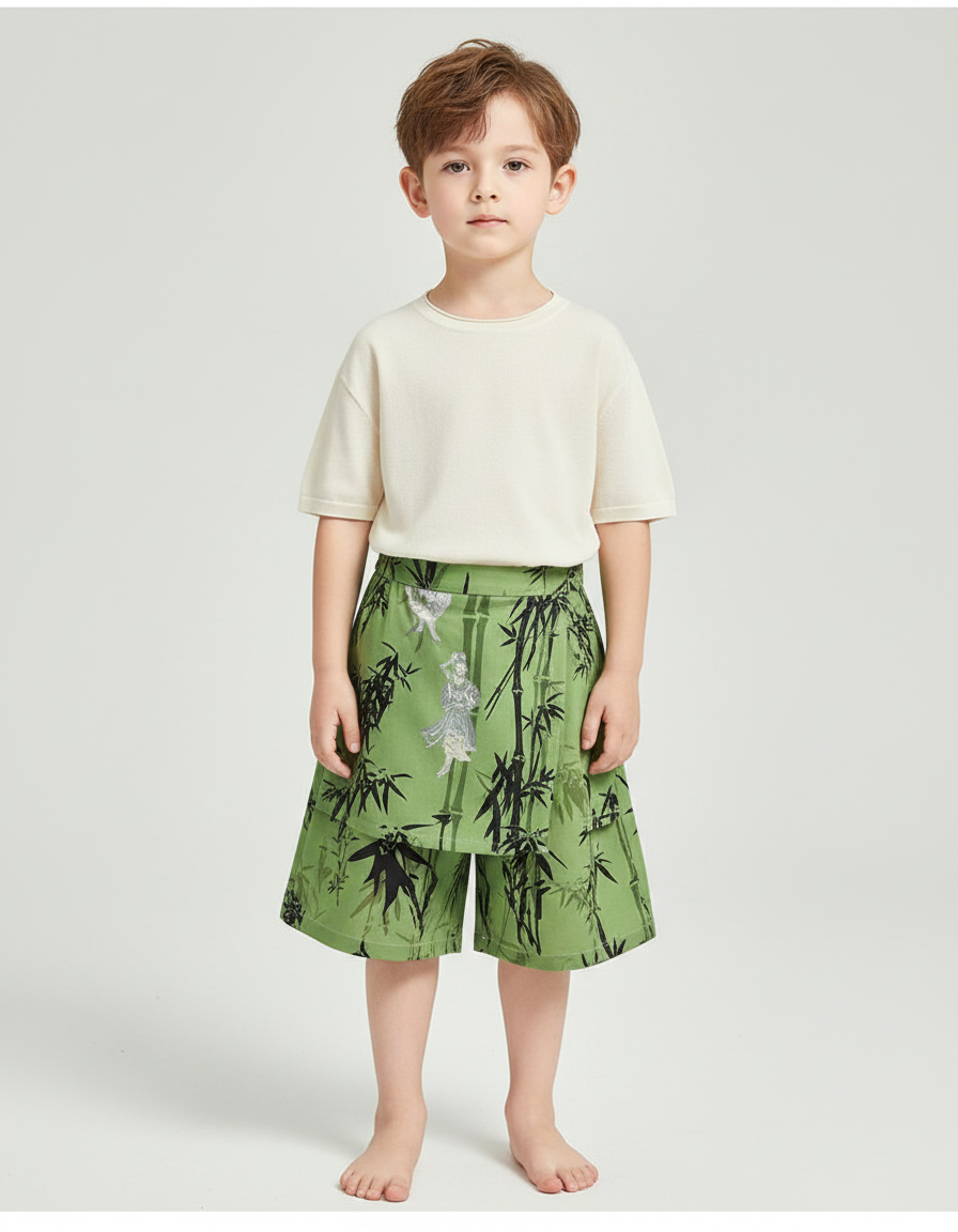Pantalon Jupe Vert Bambou Imprimé Enfant Décontracté - Coton