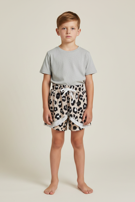 Pantalon Jupe Léopard Beige Noir Ample Enfant - Imprimé Viscose