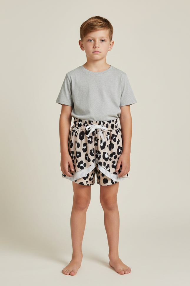 Pantalon Jupe Léopard Beige Noir Ample Enfant - Imprimé Viscose