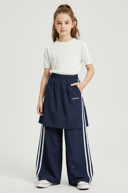 Pantalon Jupe Bleu Marine Rayures Blanches Sportif Ample - Polyester