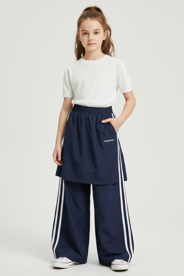 Pantalon Jupe Bleu Marine Rayures Blanches Sportif Ample - Polyester