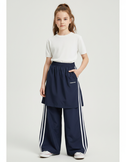 Pantalon Jupe Bleu Marine Rayures Blanches Sportif Ample - Polyester