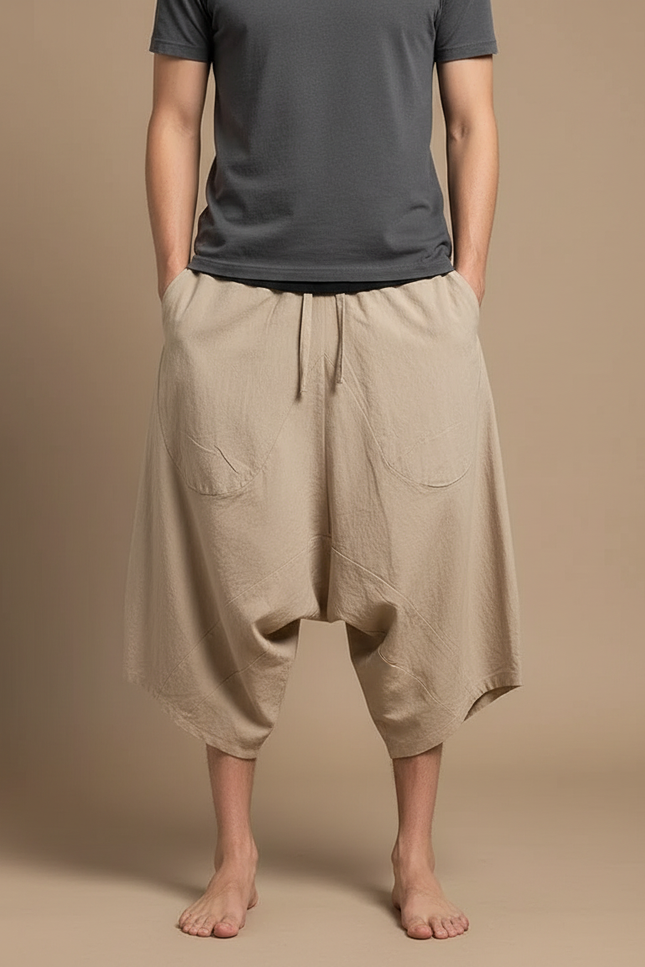 Pantalon Jupe Coton Lin Ample Beige Homme