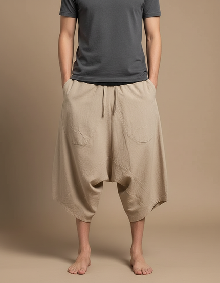Pantalon Jupe Coton Lin Ample Beige Homme