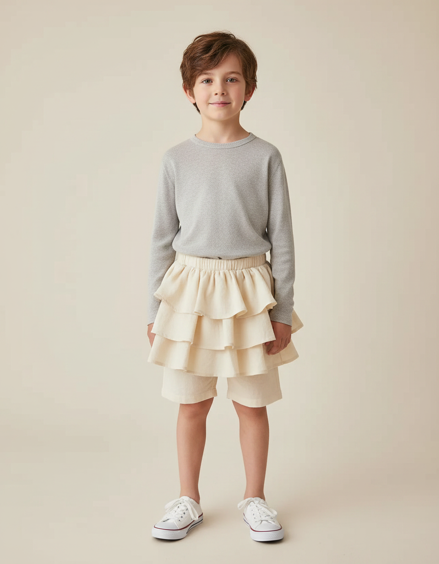 Pantalon Jupe Beige Volants Coton Confortable Enfant