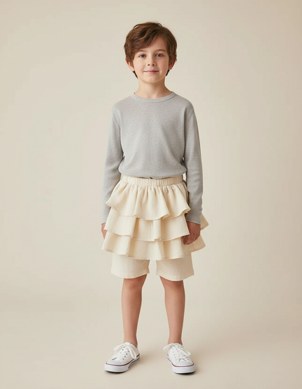 Pantalon Jupe Beige Volants Coton Confortable Enfant