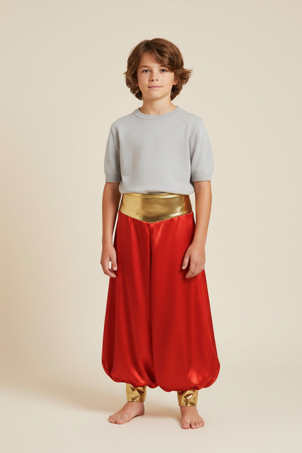 Pantalon Jupe Sarouel Rouge Satiné Doré Garçon