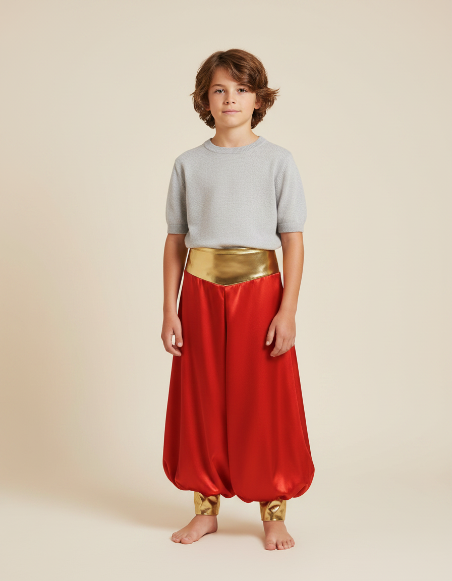 Pantalon Jupe Sarouel Rouge Satiné Doré Garçon