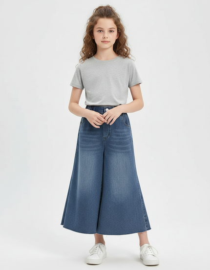 Pantalon Jupe Denim Bleu Ample Évasé Fille - Jean