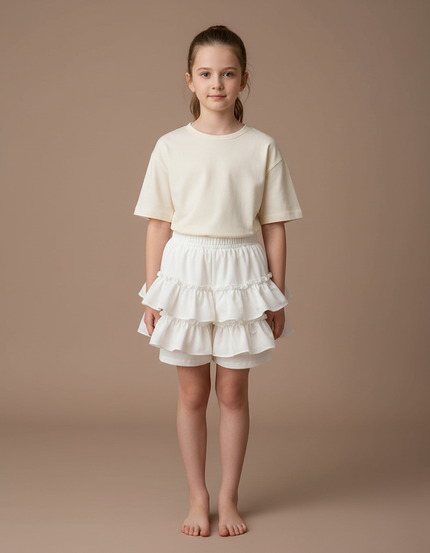 Pantalon Jupe Blanc Volants Superposés Fille Mignon - Coton