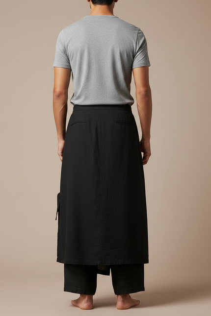 Pantalon Avec Jupe Superposée - Noir Coton - vue 2
