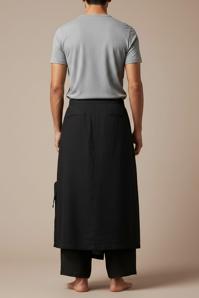 Pantalon Avec Jupe Superposée - Noir Coton - vue 2