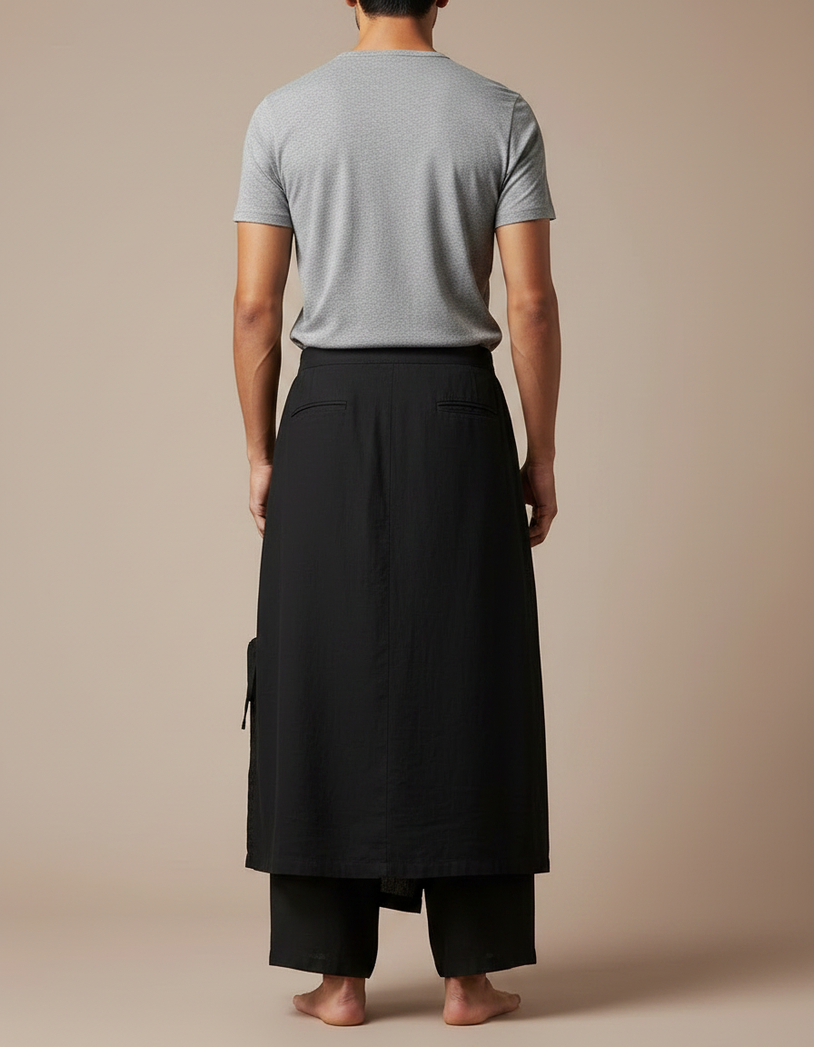 Pantalon Avec Jupe Superposée - Noir Coton - vue 2