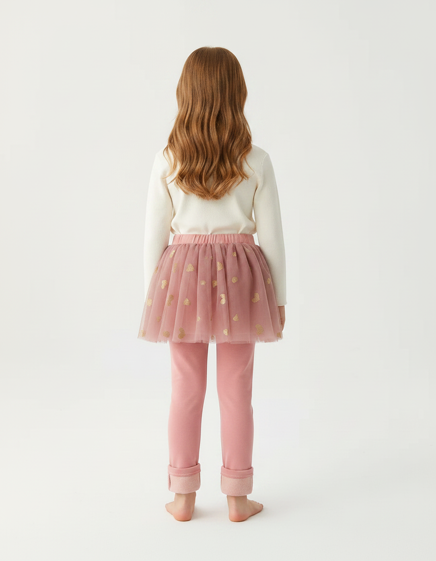 Pantalon Jupe Rose Tulle Cœurs Dorés Intégré Fille - Molleton - vue 2