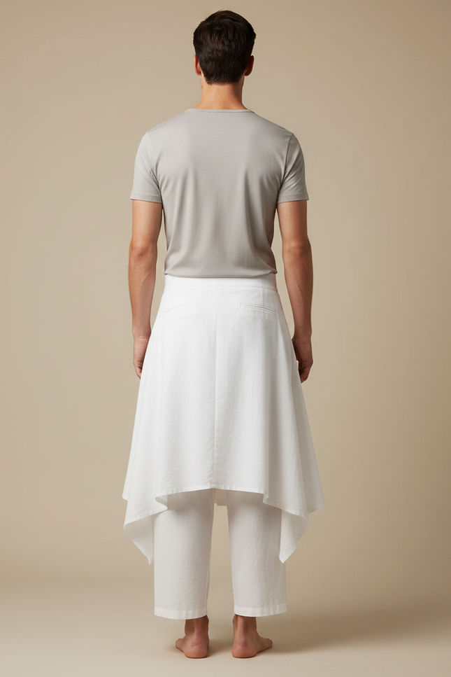 Pantalon Jupe Blanc Coton Ample Asymétrique Homme - vue 2