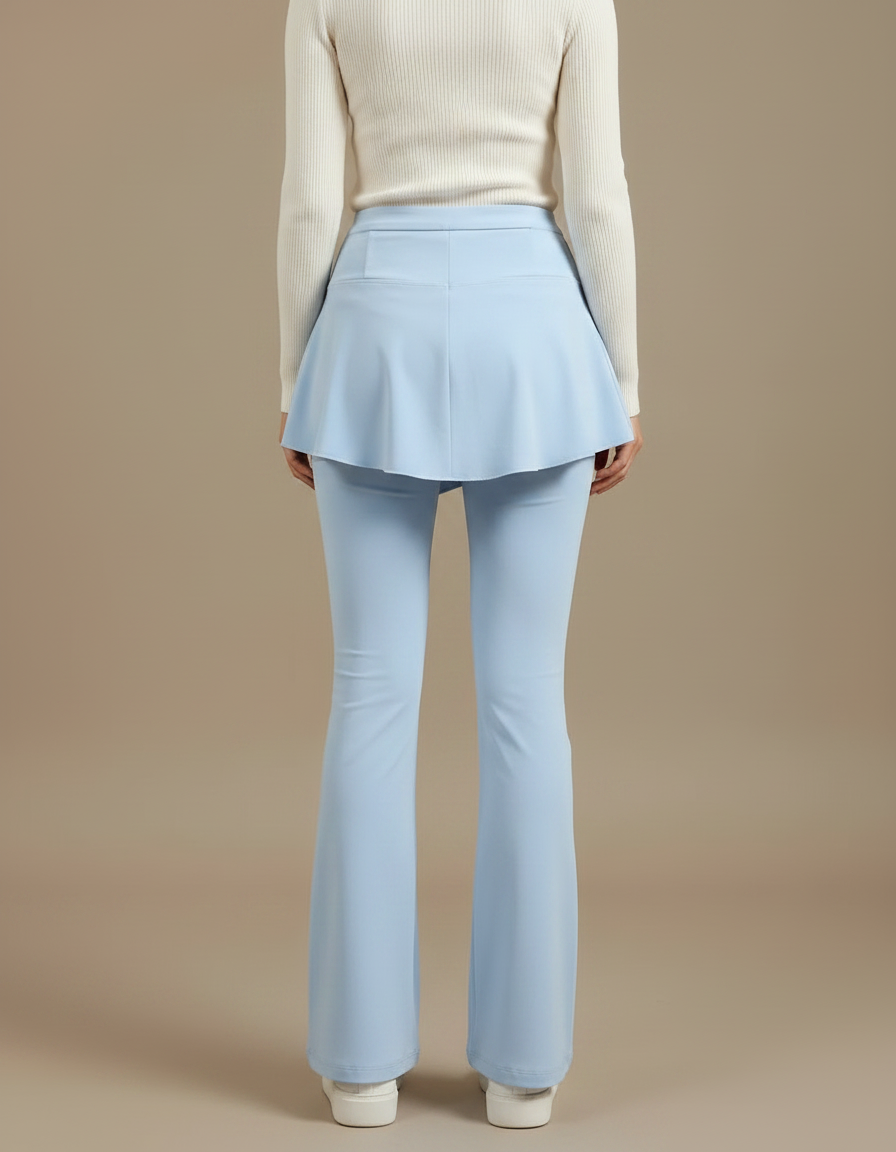 Pantalon Jupe Bleu Évasé Superposé Élégant Fluide - Polyester - vue 2