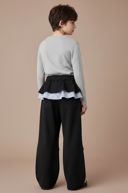 Pantalon Jupe Noir Ample Superposé Garçon - Polyester - vue 2