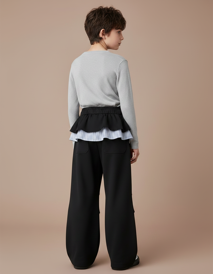Pantalon Jupe Noir Ample Superposé Garçon - Polyester - vue 2