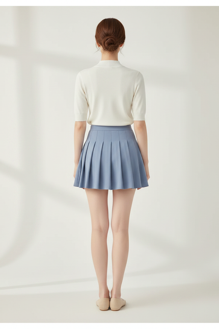 Pantalon Jupe Bleu Plissé Court Sportif Intégré - Polyester - vue 2