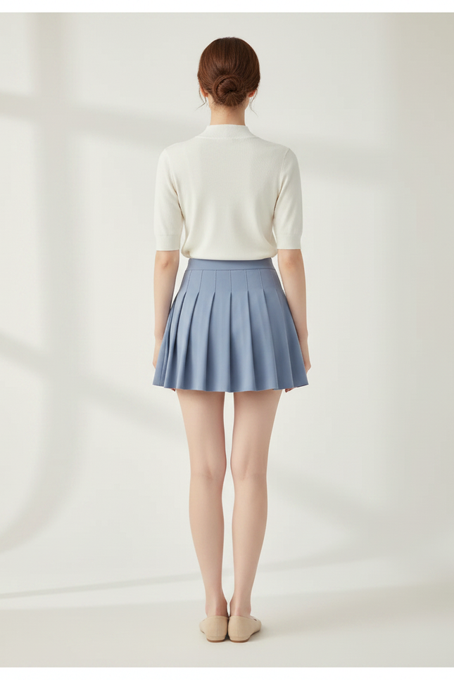 Pantalon Jupe Bleu Plissé Court Sportif Intégré - Polyester - vue 2