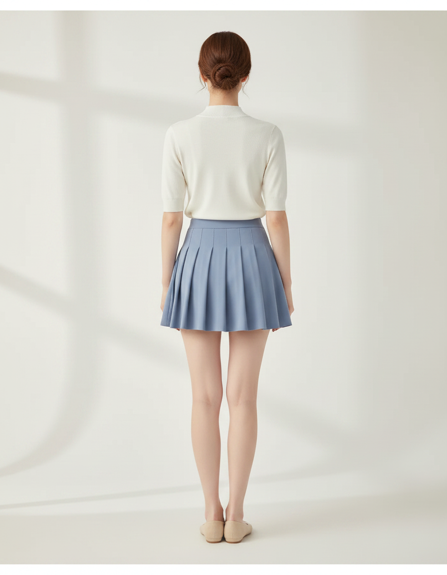 Pantalon Jupe Bleu Plissé Court Sportif Intégré - Polyester - vue 2