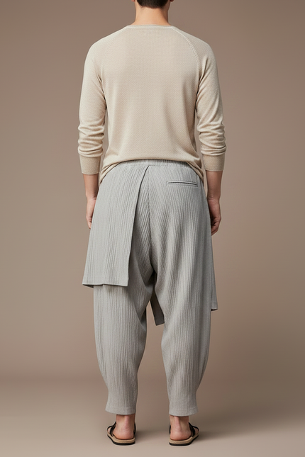 Pantalon Jupe Gris Plissé Drapé Ample Homme - Maille - vue 2