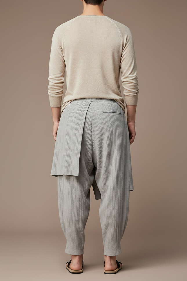 Pantalon Jupe Gris Plissé Drapé Ample Homme - Maille - vue 2