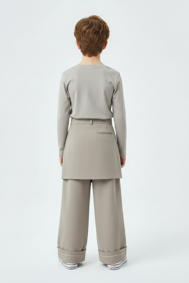 Pantalon Jupe Gris Ample Décontracté Enfant - Gabardine - vue 2