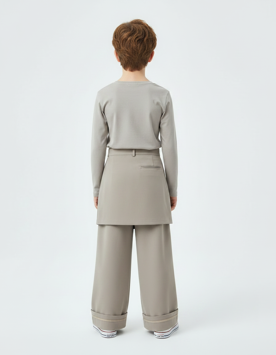 Pantalon Jupe Gris Ample Décontracté Enfant - Gabardine - vue 2