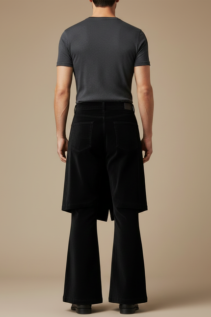 Pantalon Jupe Noir Velours Évasé Superposé Homme - vue 2