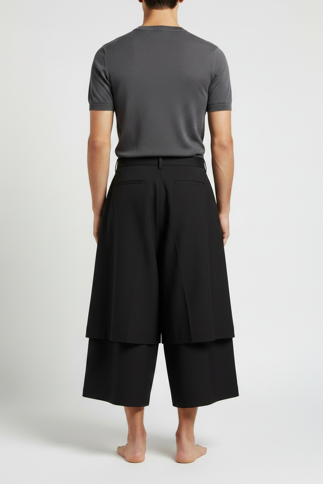 Pantalon Jupe Noir Plissé Ample Décontracté Homme - Gabardine - vue 2
