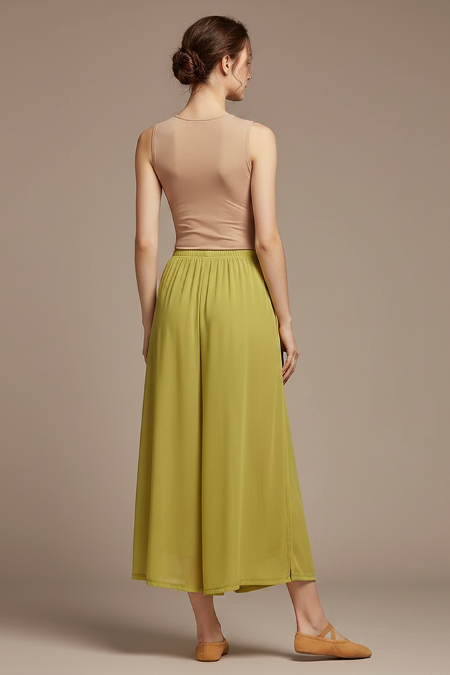 Pantalon Jupe Vert Chiffon Fendu Fluide Léger - Polyester - vue 2