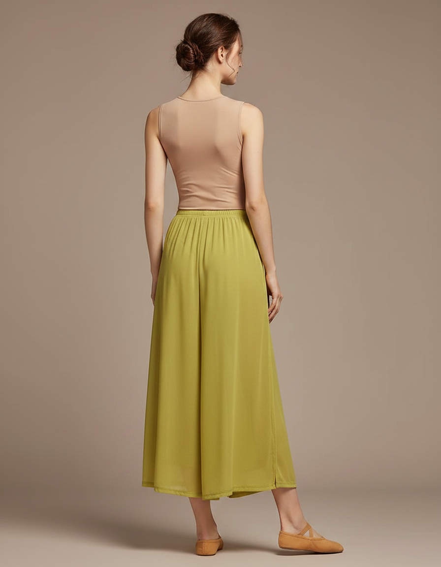 Pantalon Jupe Vert Chiffon Fendu Fluide Léger - Polyester - vue 2