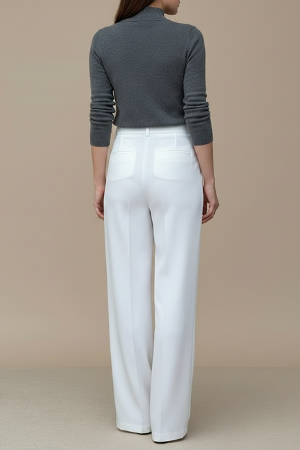 Pantalon Jupe Blanc Satiné Fluide Superposé Élégant - vue 2