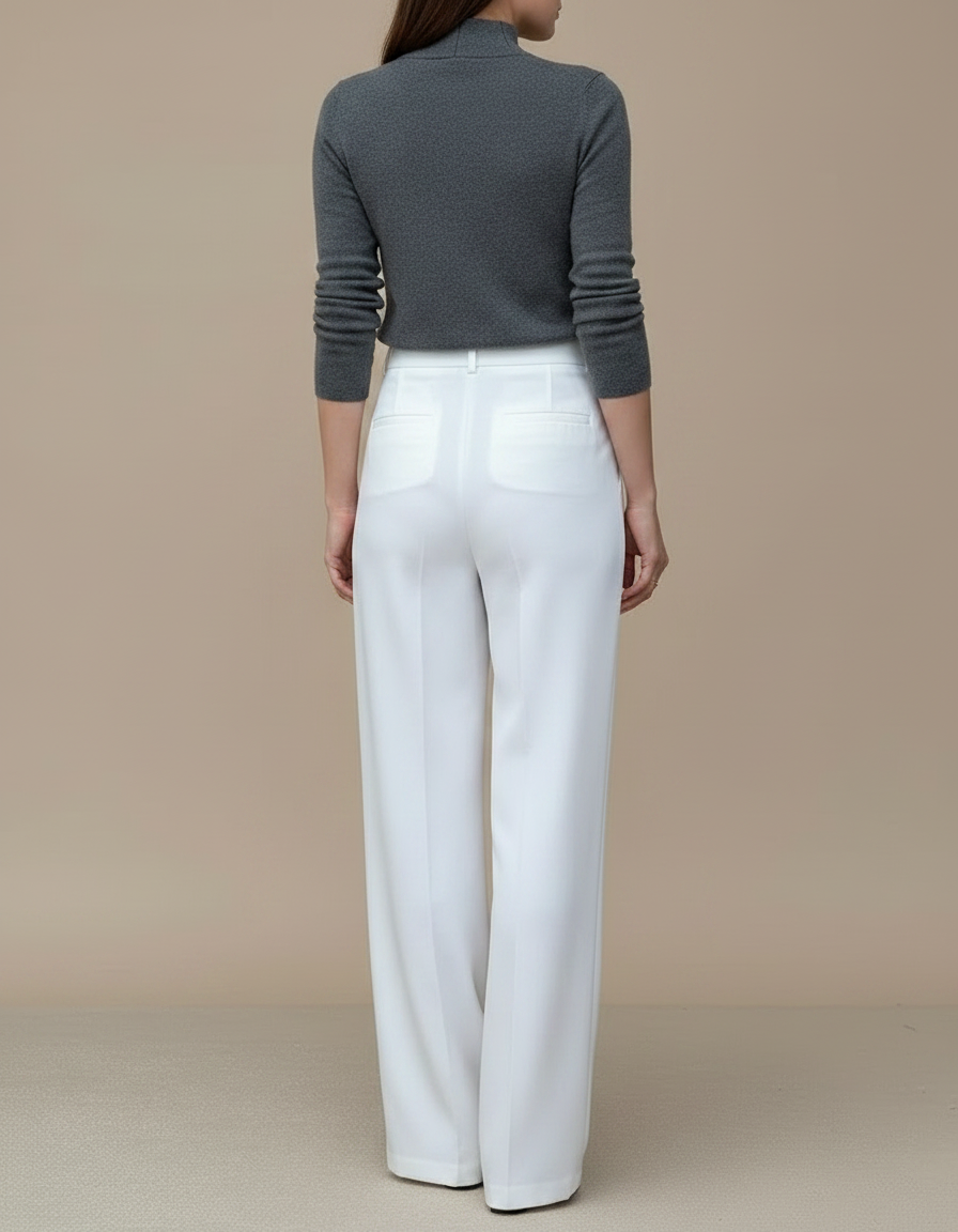 Pantalon Jupe Blanc Satiné Fluide Superposé Élégant - vue 2