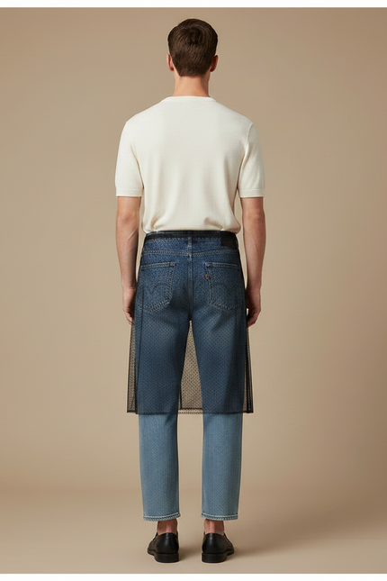 Pantalon Jupe Jean Tulle Noir Décontracté Homme - Bleu - vue 2